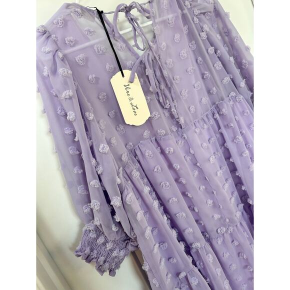 NWT Vine & Love women's textured polka dot short Sleeve Dress purple‎ Sz large - Picture 7 of 12